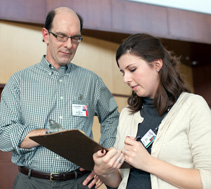 The program has strong connections with Department of Pediatrics faculty, such as David Wargowski, MD, shown here with Sarah Hamilton.