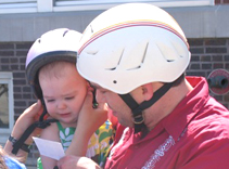 Even the youngest riders got their helmets checked.