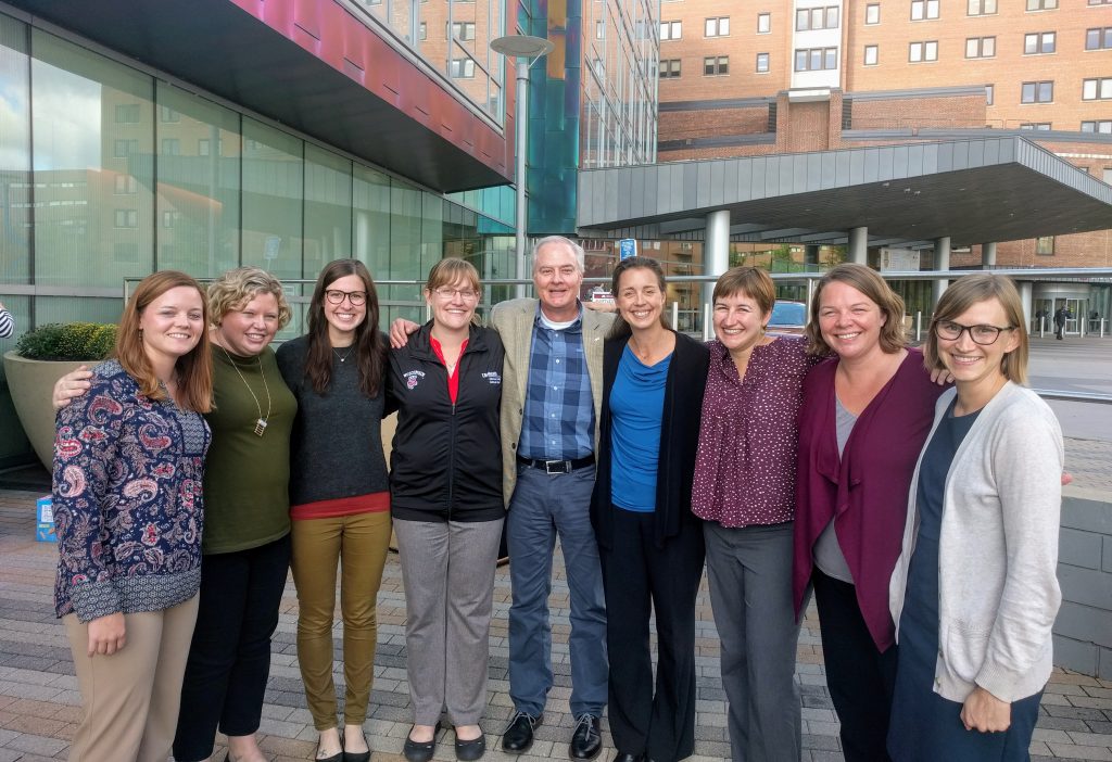 The UW Department of Pediatrics delegation at the Midwest Consortium of Global Child Health Educators annual meeting in October. From left: Chelsea Schaack; chief resident Katy Miller, MD; resident Christina Amend, MD; Andrea Jones, MD; James Conway, MD; Nicole St. Clair, MD; Laura Houser, MD; Sabrina Butteris, MD; Sarah Webber, MD