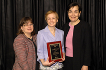 Endocrinology fellow Jennifer Rehm, MD (center), won the Society for Pediatric Research's (SPR) 2011 Clinical Research Award. With her are award sponsor and project PI Ellen Connor, MD (left) and SPR President Maria Britto, MD, MPH (right).